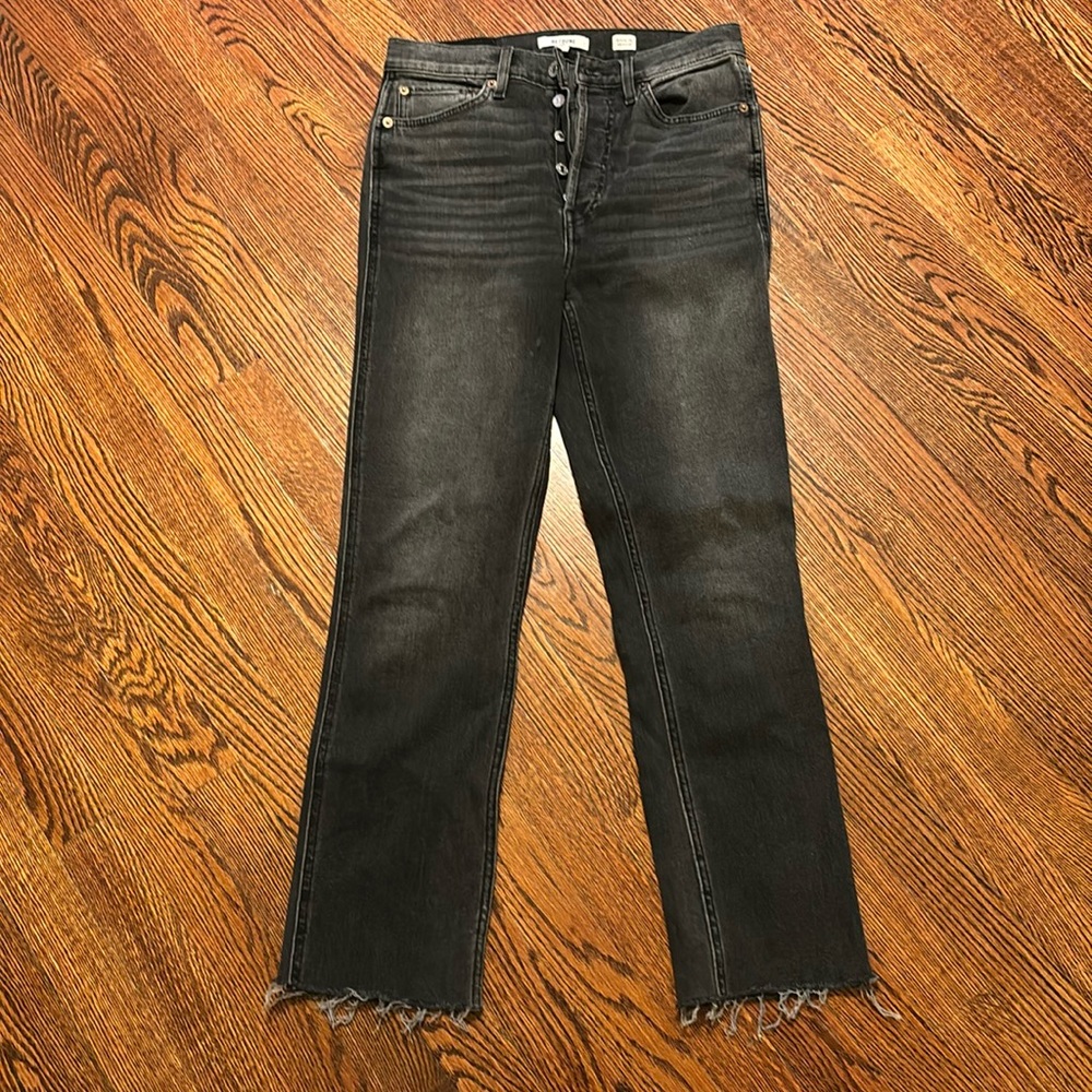 Redone Black High Waisted Straight Leg Jeans
